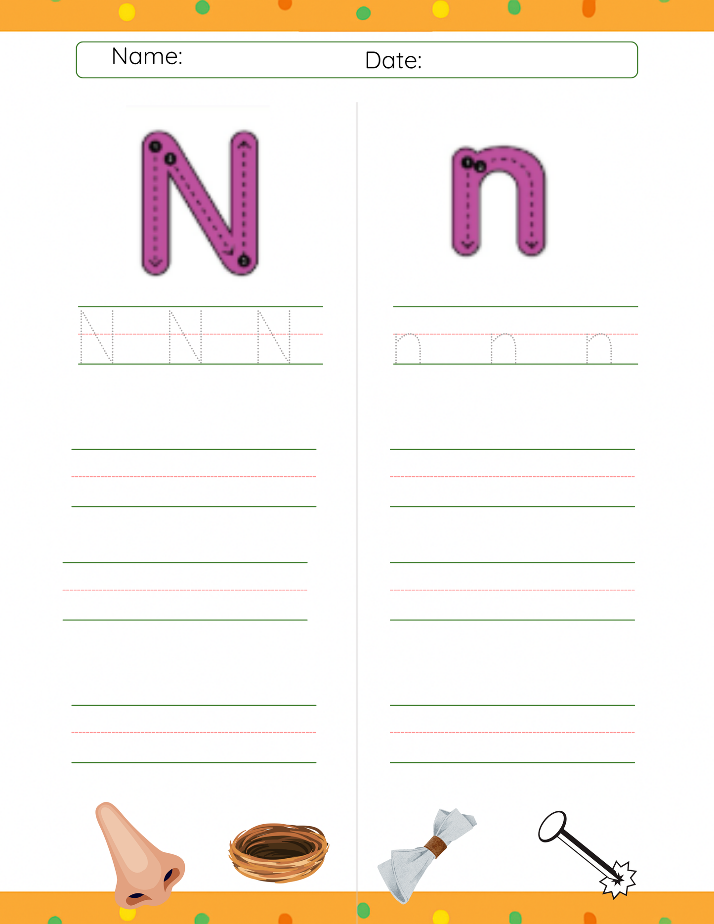 Trace Letter N